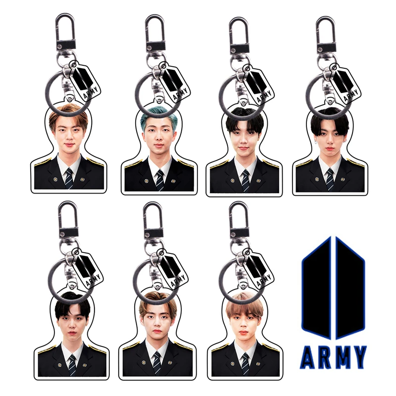 K pop Fashion ARMY Silver Color Chain Acrylic Keychain Bangtan Boys JIMIN SUGA JIN RM JUNG KOOK V J HPOE Photo Keychain BTS 95|Key Chains| - AliExpress