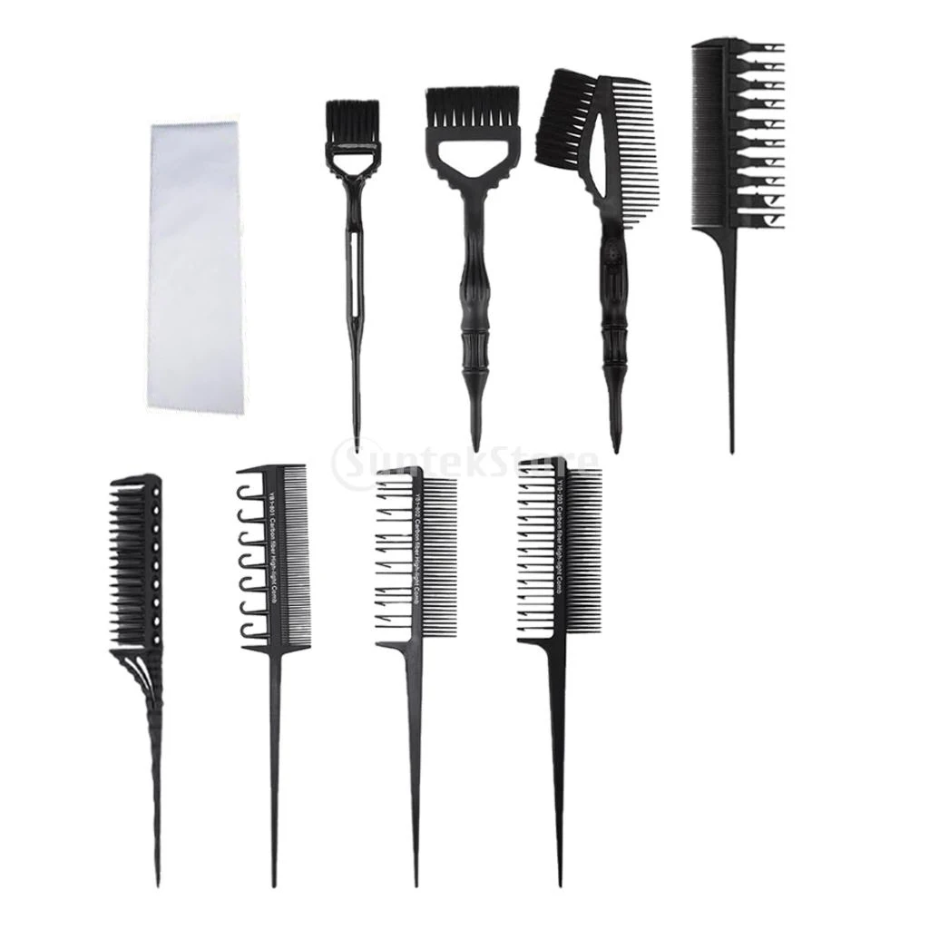 9Pcs Professional Salon Hair Tint Coloring Dyeing Brush Comb Highlights Brush Kit
