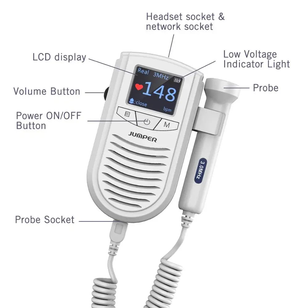 Household Pregnant Baby Ultrasound Heartbeat Sound Monitor No Radiation 3.0MHz Probe Fetal Doppler