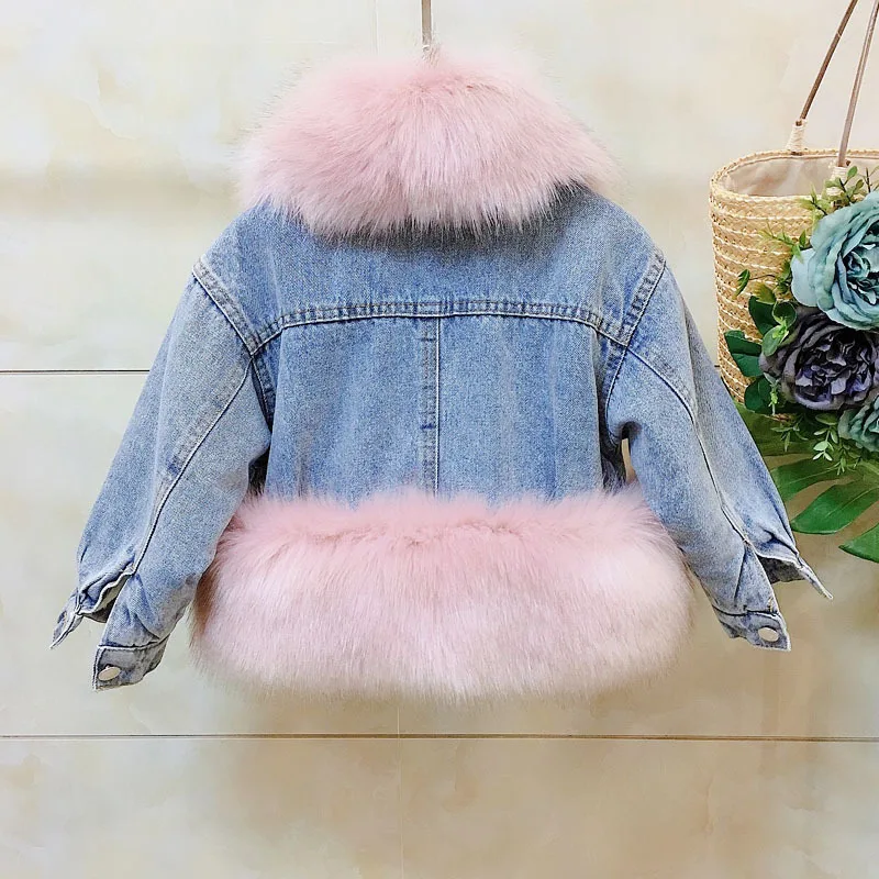 Babyinstar, новая модная джинсовая куртка с искусственным мехом От 3 до 7 лет Элегантная куртка для маленьких девочек осеннее пальто детская зимняя куртка зимнее пальто для маленьких девочек
