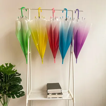 

Gradient Color tou ming san Hipster tou ming san PVC Students Rain Umbrella Environmentally Friendly Automatic Long Umbrella Umb