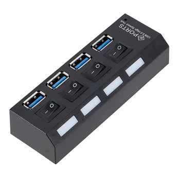 

4 Ports USB 3.0 Hub with Power Adapter 5Gbps High Speed Multi USB Splitter with Individual On/Off Power Switches for Windows 10