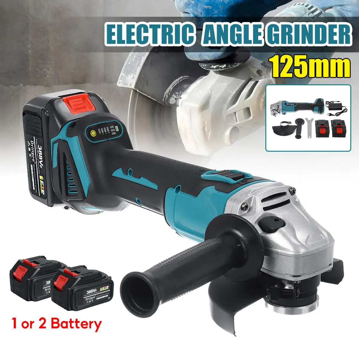 

Drillpro 125MM Brushless Electric Angle Grinder 4 Speed Cutting Machine Power Tool +Lithium-Ion Battery For Makita 18V Battery