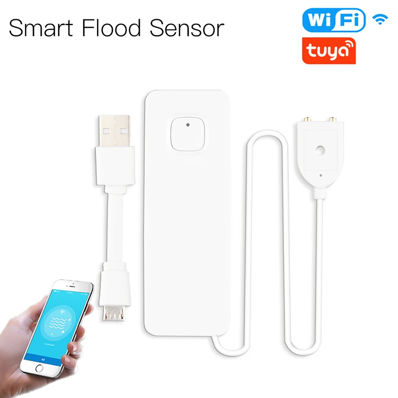 

WiFi Smart Flood Sensor Water Leakage Detector Flood Overflow Alert Security Alarm System Tuya/Smart Life APP Remote Control