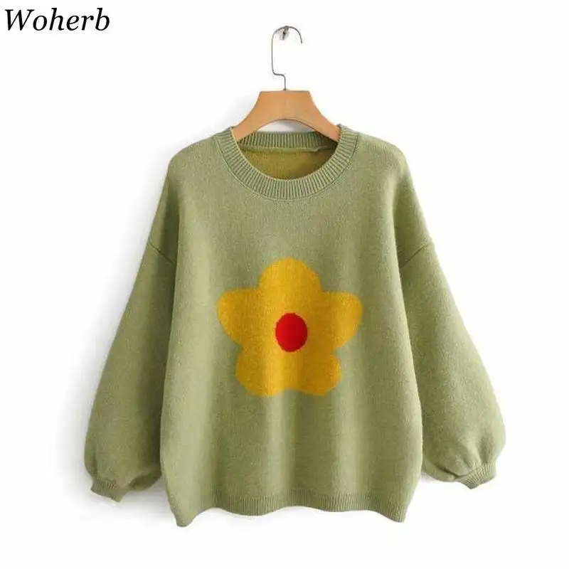 Woherb Pull Femme с цветочным узором и круглым вырезом, пуловеры с длинными рукавами, Свитера Kawaii, милые Джемперы, Осень-зима, модная новинка 90952