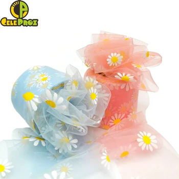 

6cm Daisy Tulle Soft Flower Floret Mesh For DIY Handmade Craft Ornament Baking Decoration Sunflower Printed Mesh Fabric Supplies