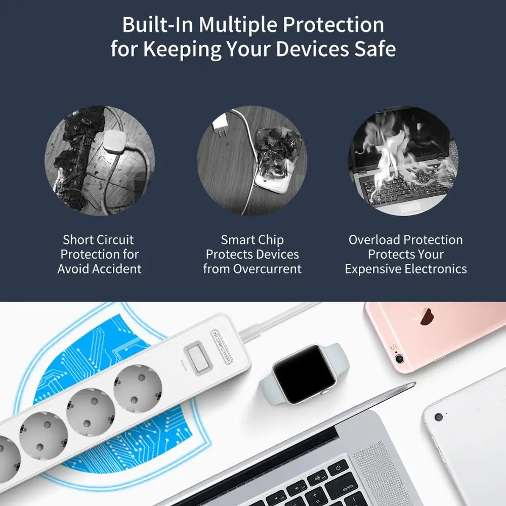 NTONPOWER Smart USB Power Strip EU Plug 4 Outlet 4 Port USB Charger - 1.5M Cable Electronic Socket Home Office Surge Protector