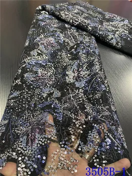 

NIAI 2020 High Quality Lace Sequins French Net Lace Tulle Mesh Fabrics Nigerian Lace Fabrics Wedding XY3505B-1