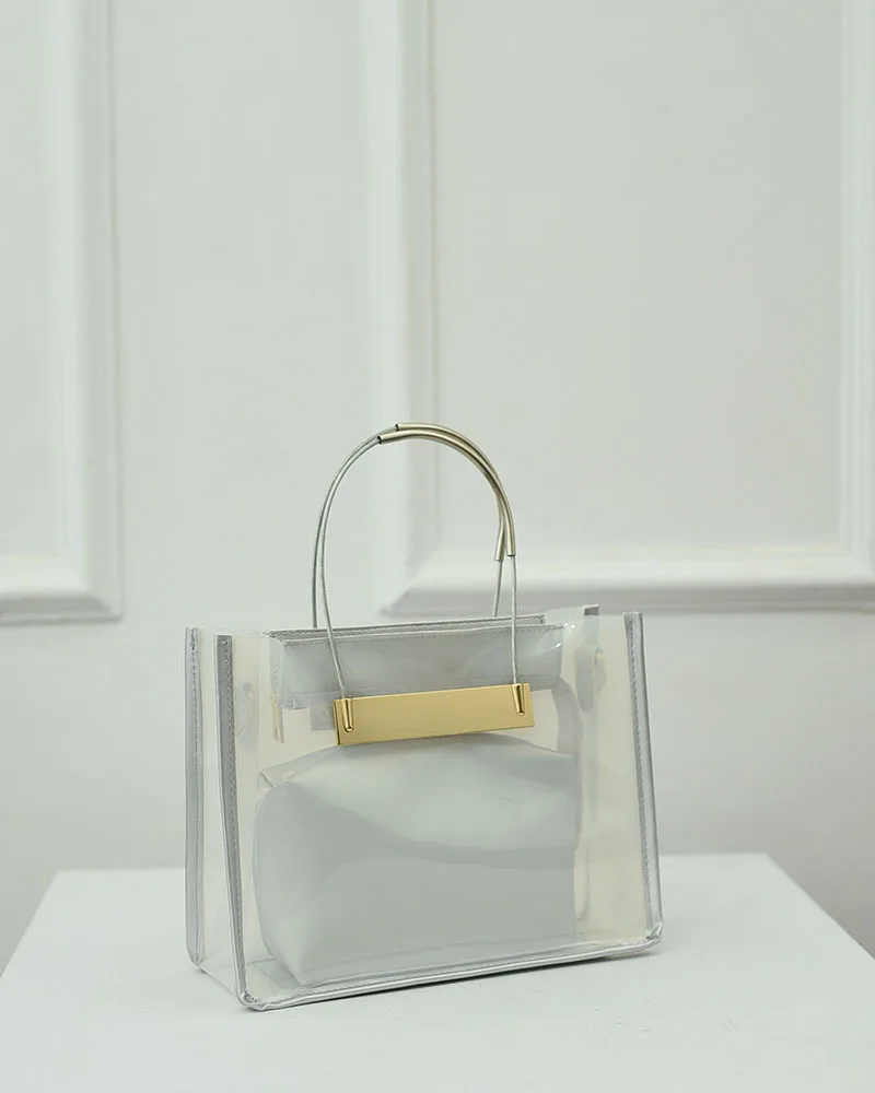 

2017 Summer New Style WOMEN'S Bag Crystal Transparent One-Shoulder Handbag Iron Handle Different Size Bags