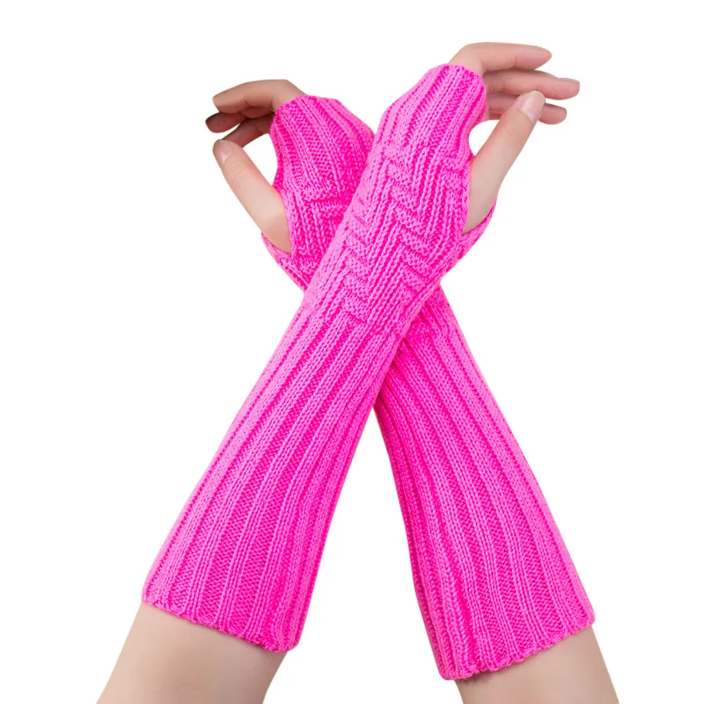 Модные перчатки унисекс, вязаные зимние перчатки без пальцев, мягкие перчатки с сенсорным экраном, спортивные Дышащие варежки - Цвет: Hot pink