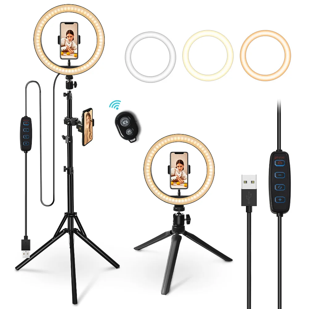 10 inch Ring Led Light Tripod 50-210Cm Selfie Lamp With Stand Phone Holder Photography Lighting For Youtube Makeup | Электроника