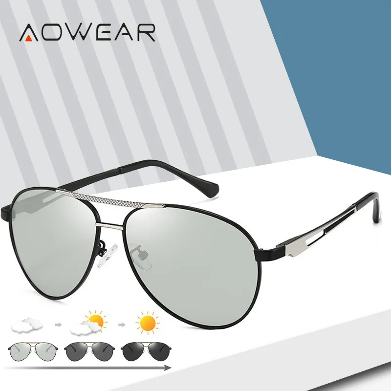 

AOWEAR Photochromic Aviation Sunglasses Men Polarized Chameleon Glasses Male HD Oversized Pilot Day Night Driving Eyewear Gafas