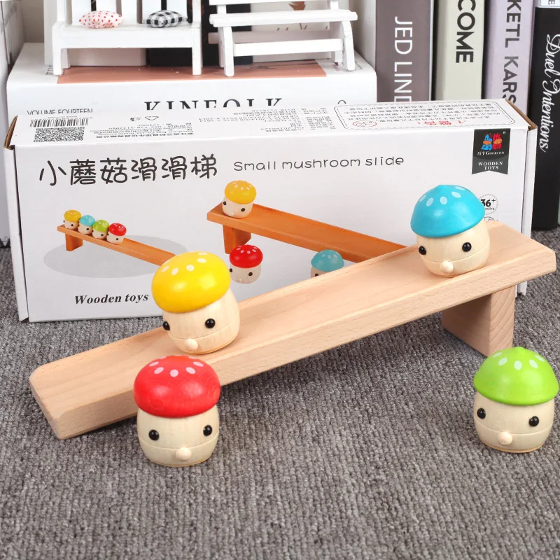 

Cute Mushroom Slide Toy Wooden Fun Small Mushroom Slide Children Parent And Child Interactive Educational Toy