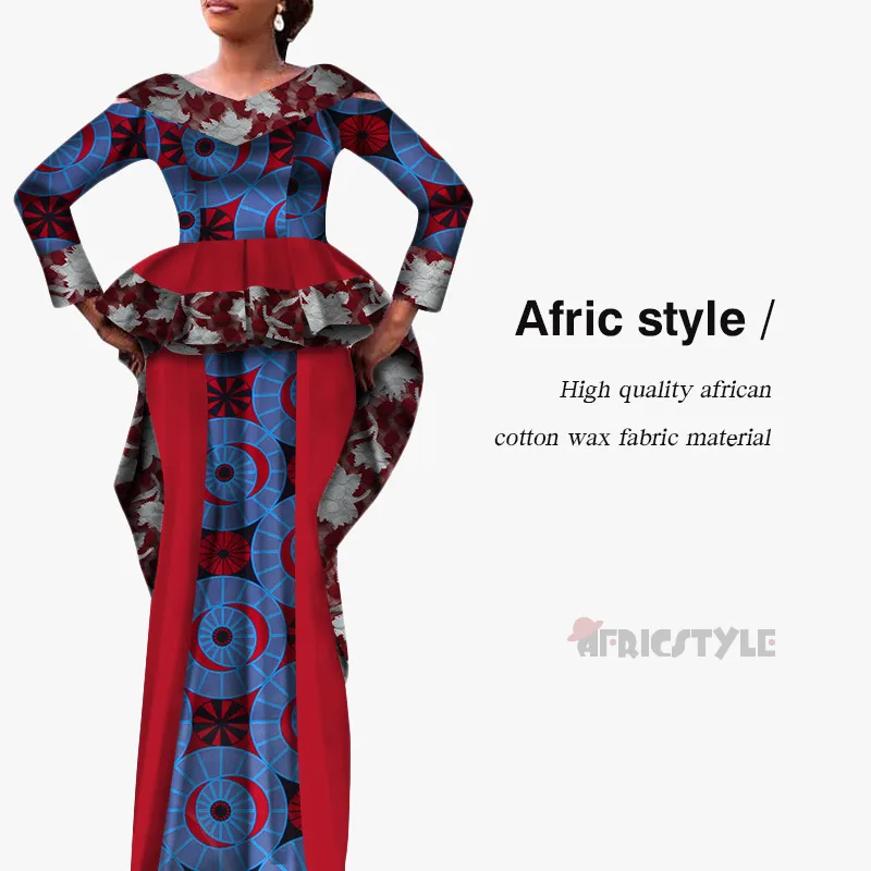 16 African Dashiki Bazin Dress 2- Piece Top and High Waist Skirt Set model WY5341 - Цвет: 16
