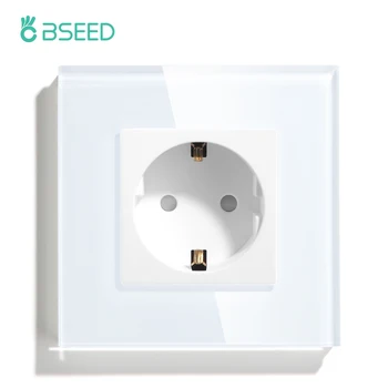 BSEED Mvava EU Standard 16A Wall Socket White Black Single Mirror Crystal Glass Panel Plug Electrical Outlet For Home Improvemet 1