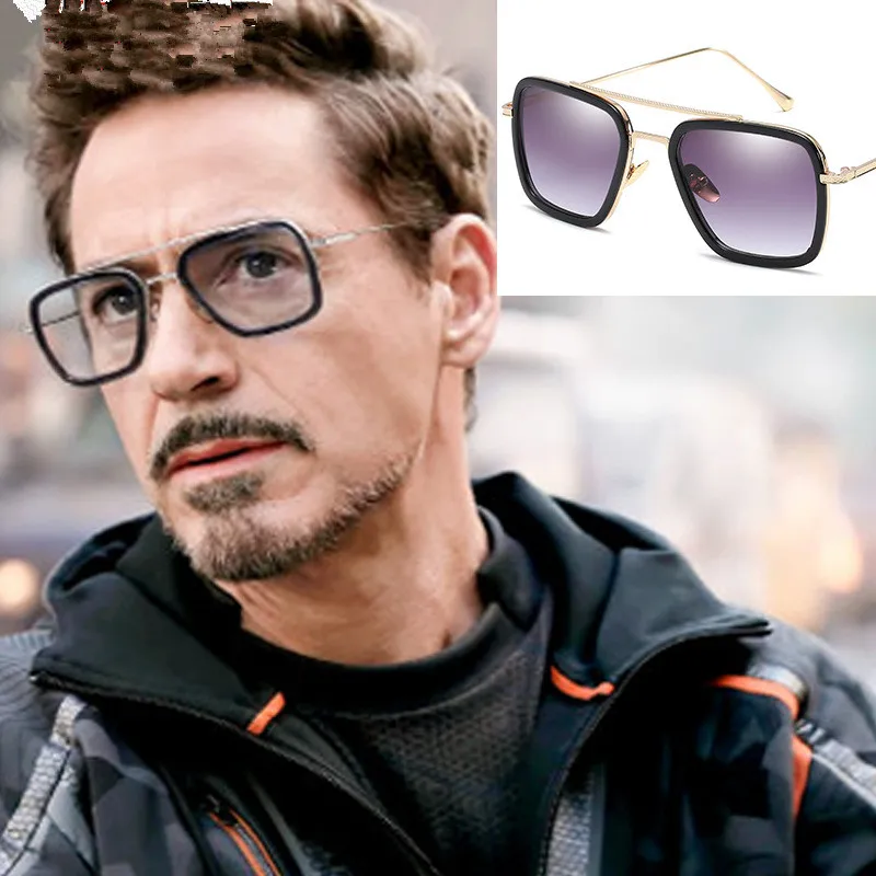 Tony Stark Sunglasses Men Avengers Iron Man Square Sunglasses Retro Gradient Spider Man Edith Glasses Robert Downey Jr Goggles