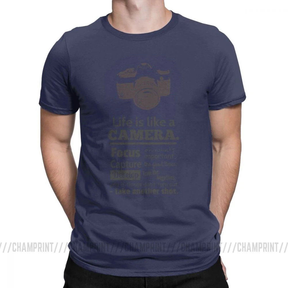 Vintage Chic Life Is Like A Camera Cotton Graphic T-Shirt for Men - Short Sleeve Tees, Plus Size Available