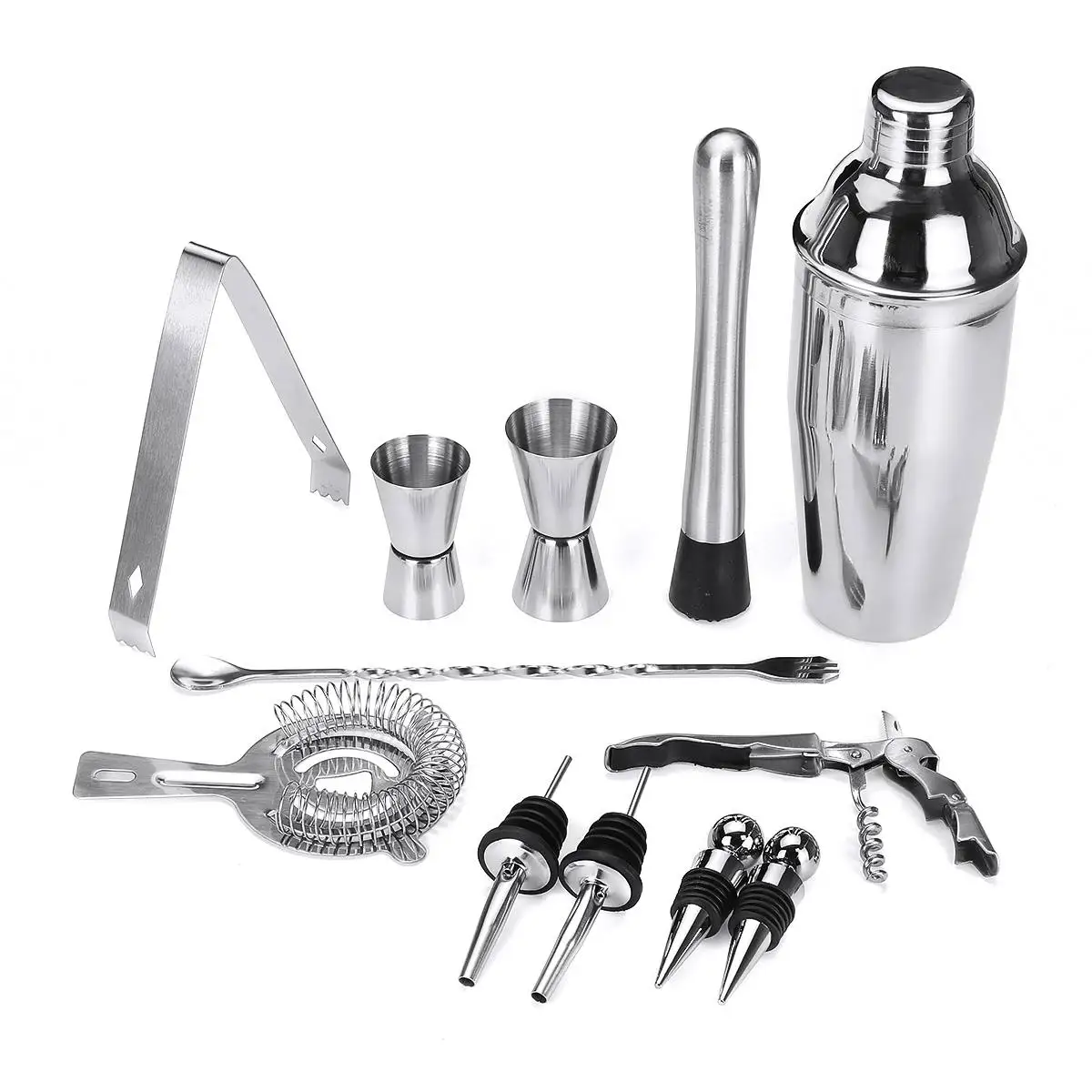 Online 12 unids set coctelera de acero inoxidable Set Filtro de bebidas abridor de botellas mezclador cuchara medida taza Bar Kit de herramientas