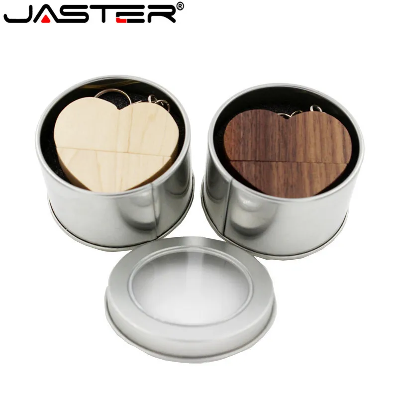 JASTER(5 шт., Пользовательский логотип) USB 3,0 грецкий орех сердце USB+ коробка флэш-накопитель 64 ГБ 32 ГБ 16 ГБ 4 ГБ U диск фотография свадебный подарок