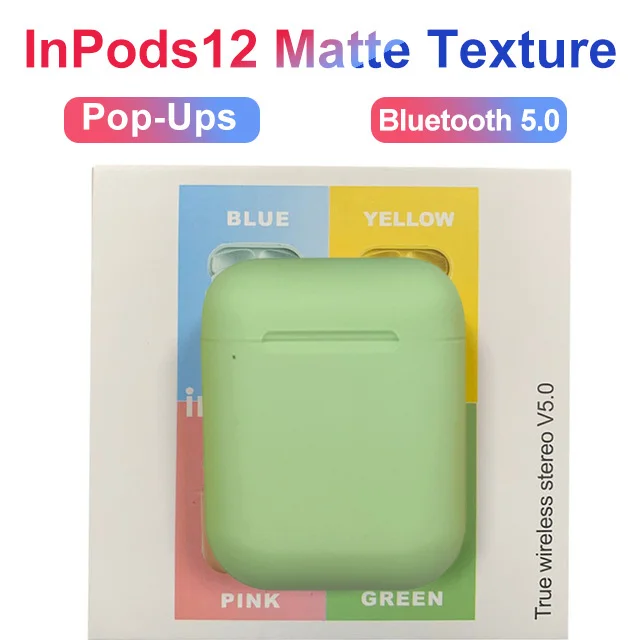 Новые беспроводные наушники Macaron i12 TWS Bluetooth 5,0 в гарнитуре сенсорный всплывающий стерео наушники для телефона HD микрофон - Цвет: i12 D green box