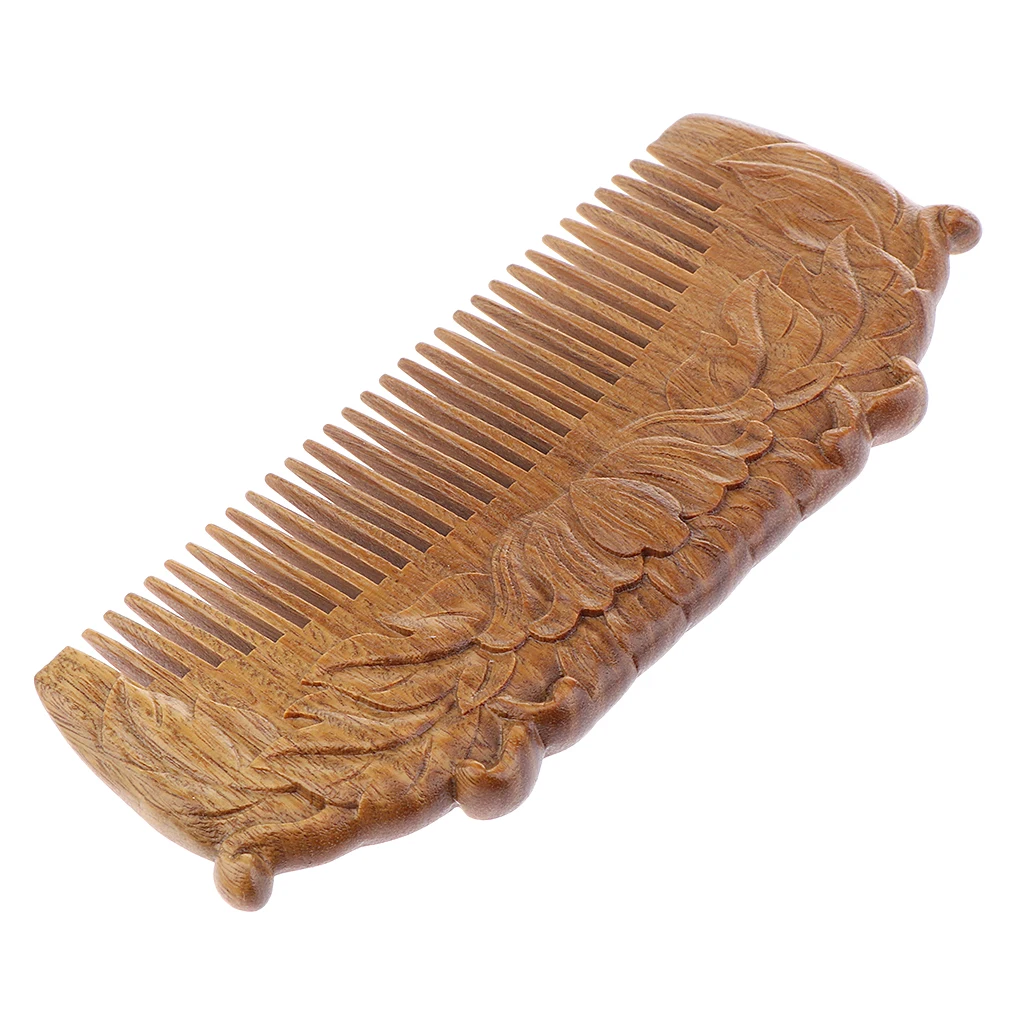 Natural Sandalwood Handmade Wood Wooden Hair Comb Double Sided Carved - No Snags, Tangle Free, Anti-Static