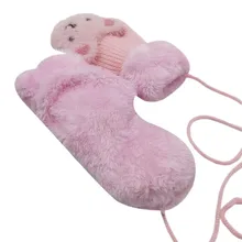 Детские перчатки с мультипликационным принтом, Висячие на шее, От 4 до 7 лет, варежки, двойные толстые вязаные теплые перчатки, зимние перчатки для маленьких мальчиков и девочек