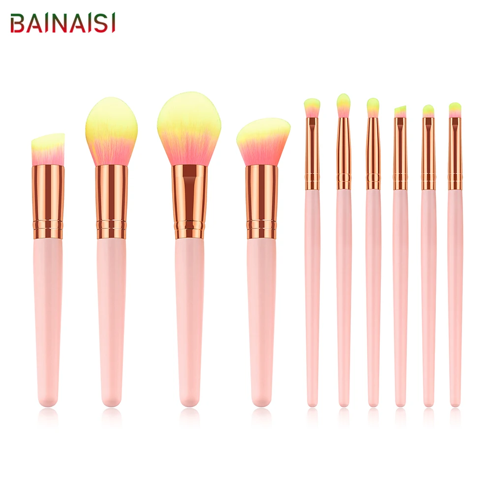 

BAINAISI 10Pcs Pink Makeup Brushes Professional Powder Foundation Eye Blending Makeup Brushes Set Synthetic Hair Cosmetics Brush