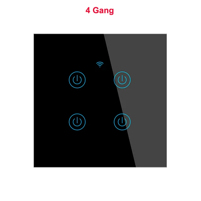 Tuya Smart Wifi Touch Light Switch EU 220V, No Neutral Wire Required Wall Switch 1/2/3/4 Gang, Compatible with Alexa Google Home Black 4 Gang