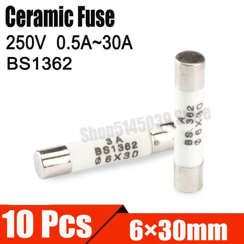6X30mm F 6A 250V Rápido Blow Cerámico Fusible 10 un 6X30mm F 6A 250V Rápido Blow Cerámico Fusible 10 un