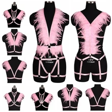 Розовое Перо нижнее белье-бра-портупея пояс эластичный милый топ сексуальный подвязка бондаж из ремней пастельный Готический размера плюс шеста танец партии Женщины