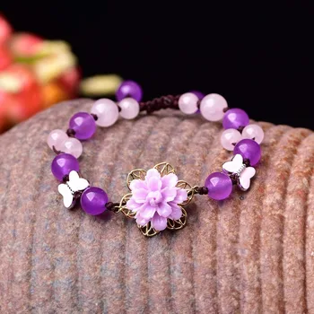 

Crystal Charm Bracelet Women vintage Purple Women Fashion Bracelets 2019 Flower Beaded Bracelet Femme Friendship Party Jewelry