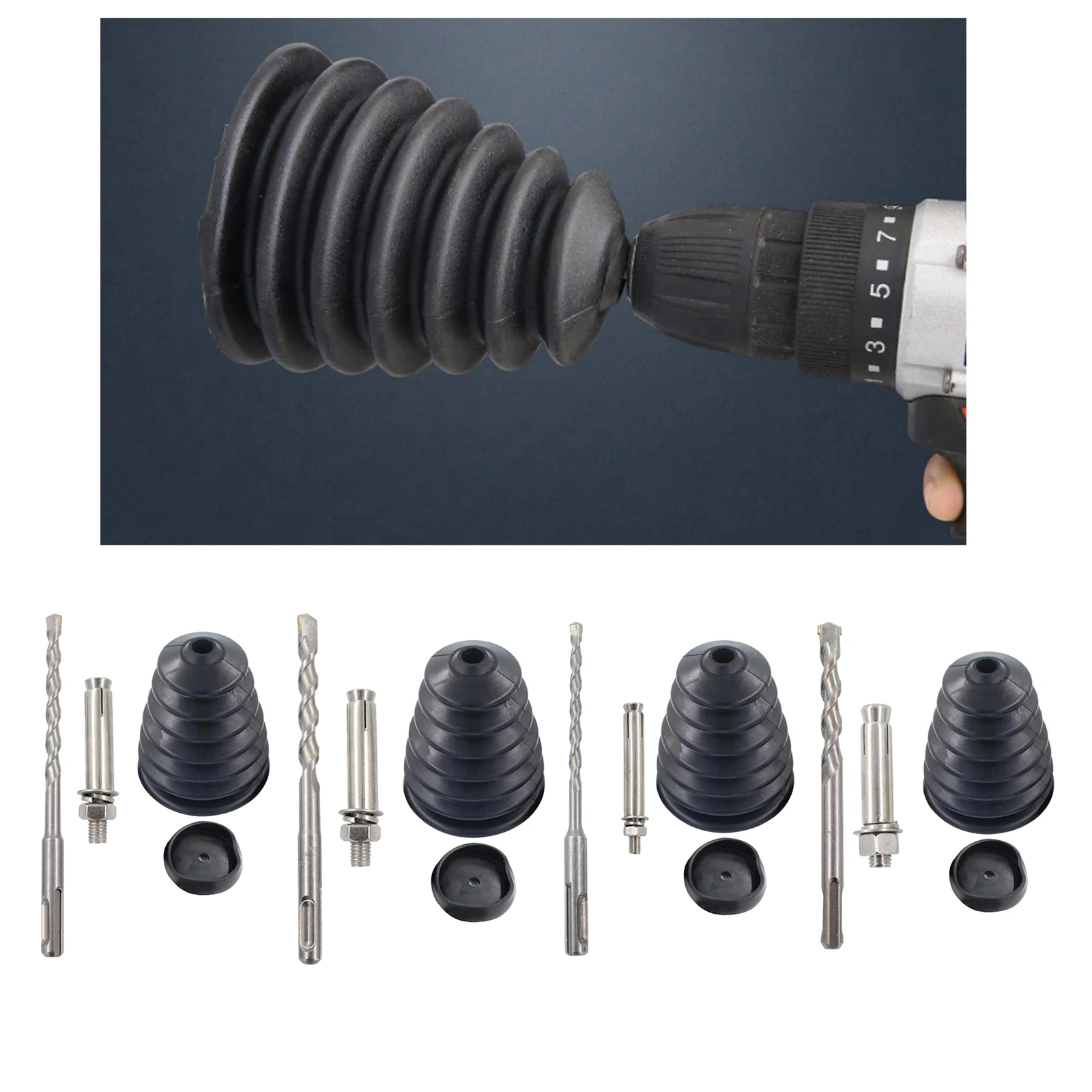 Twist Drill Bit for Electric Hammer, Drill Dust Collector  Hammer Ash Bowl, Drill Extension Adapter Set, for Home Office Use