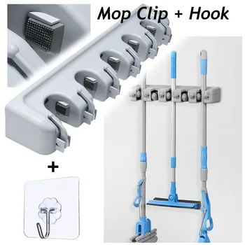 

Mop Broom Holder Wall Mounted Mop Holder Household Adhesive Storage Broom Hanger Mop Hook Racks Kitchen Bathroom Organizer #5