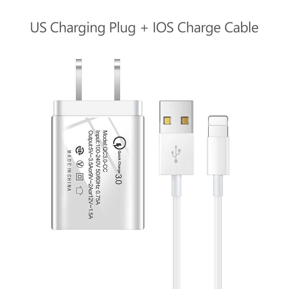 Быстрая зарядка 3,0 USB быстрое зарядное устройство EU/US QC3.0 USB настенное зарядное устройство адаптер+ кабель зарядное устройство для телефона s для iphone X Xiaomi samsung huawei - Тип штекера: With IOS Cable US