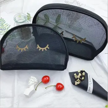 

Mesh Makeup Bag Semicircular Portable Travel Toiletry Pouch Make Up Organizer Storage Pouch Toiletry Beauty Wash Bag
