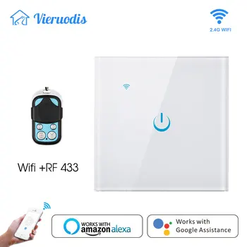 

EU/UK Standard RF433 Remote Control Wall Switch,TUYA APP/Wifi Control Touch Light Switch With Amazon Alexa Google for Smart Life
