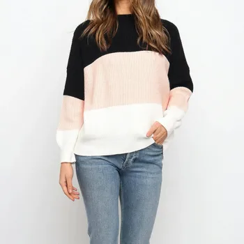 

Autumn Winter New Sweater Women Striped Knitting Jumper Sweater Long Sleeve Tops Bluas lady Patchwork Pullovers Tops