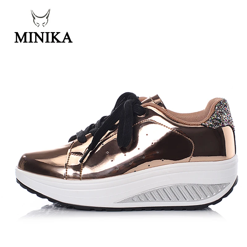 Minika/серебристые женские кроссовки, визуально увеличивающие рост; обувь на шнуровке; блестящая обувь для танцев; обувь для прогулок; обувь для фитнеса; цвет золотой