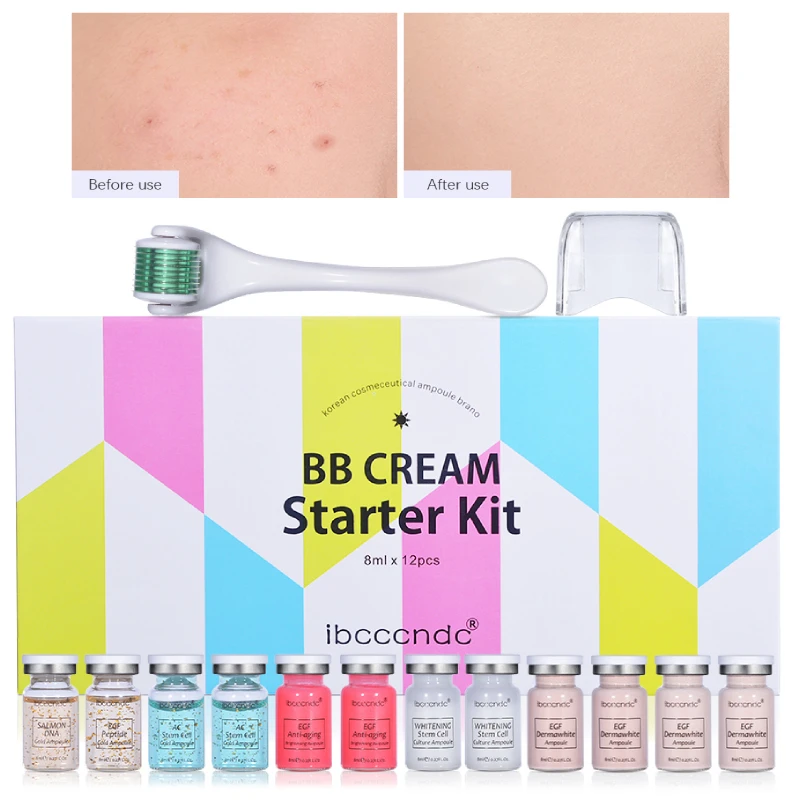 

Brand 12pcs/set 8ml BB Cream Glow Skin White Brightening Serum with Microneedle Natural Nude Concealer Anti Aging Skin Repair