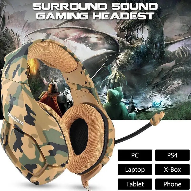 K1 Headset Stereo Bass Surround PC Gaming Headphones Game Headset with Mic for PC Mobile Phone for PS4 Xbox One