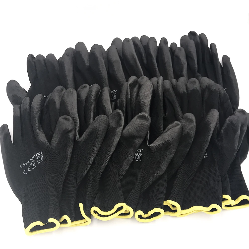 PU Nitrile Safety Coating Work Gloves 10 Pairs Palm Coated Gloves Mechanic Working CE Certificated EN388