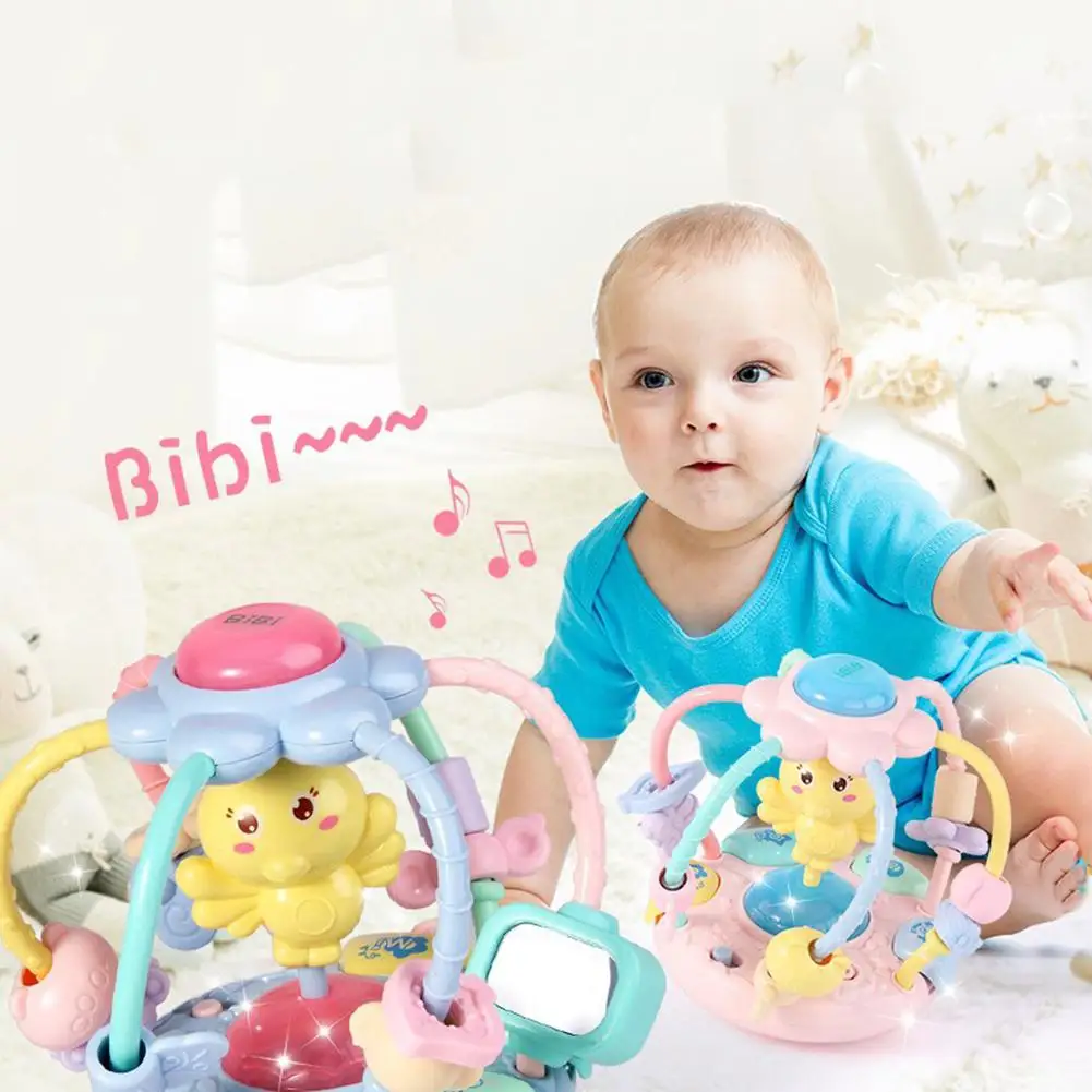 

Newborn Baby Rattle Toy Cute Cartoon Chick Baby Beads Grasping Ball Music Light Teether Rattles Learning Education Toy