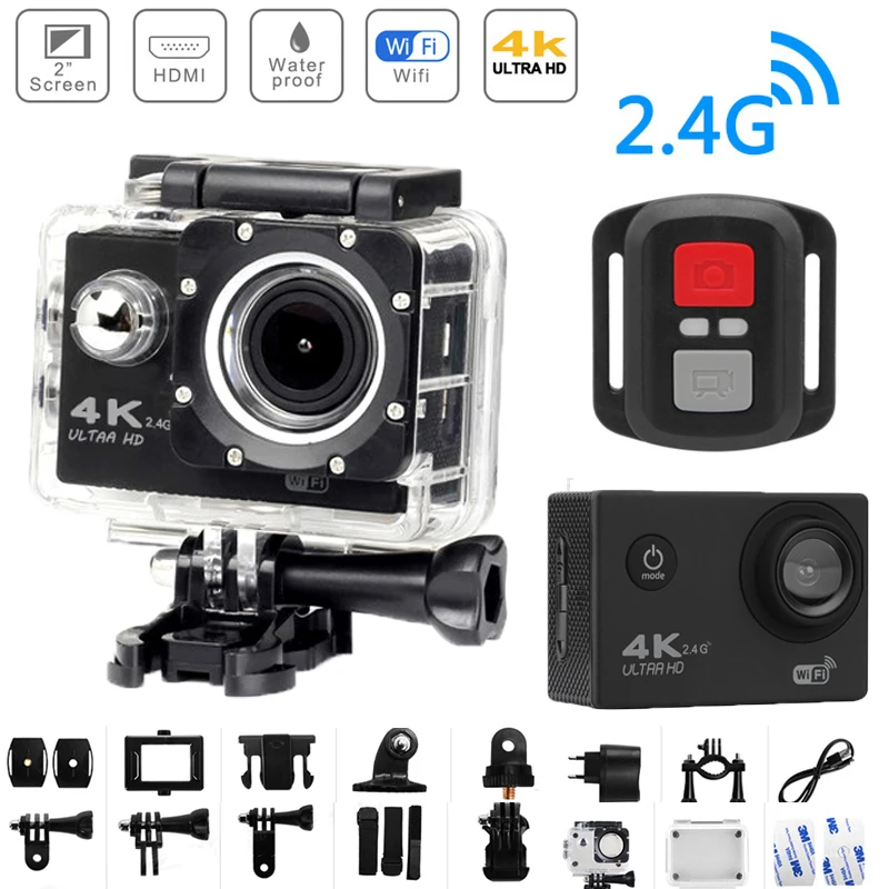 Cámara de Acción 4K Ultra HD, Control remoto por Wifi, cámara Digital de 12MP, gran angular de 170 °, impermeable, sumergible, 30M, DV, deportiva