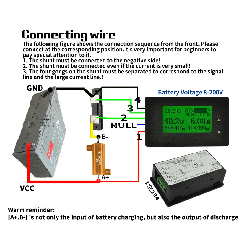 Dykb DC 200V 0-500A кулометр измерителль батареи монитор напряжение тока мощность литий-ионная Lipo Lifepo4 свинцовый тестер кислотности
