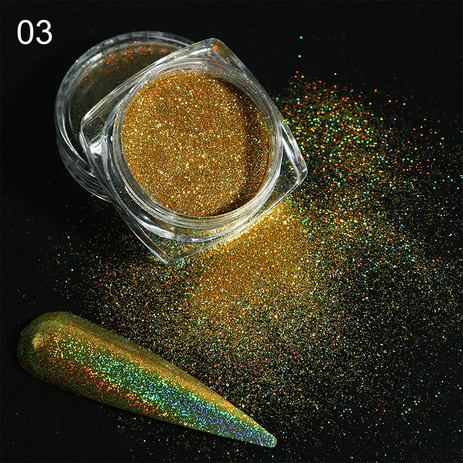 Holographic Nail Glitter Powder Laser Dipping Sequins Pigment Nail Art Gradient Mirror Chrome Dust Shining Polish Flakes BE1028-2 (7)