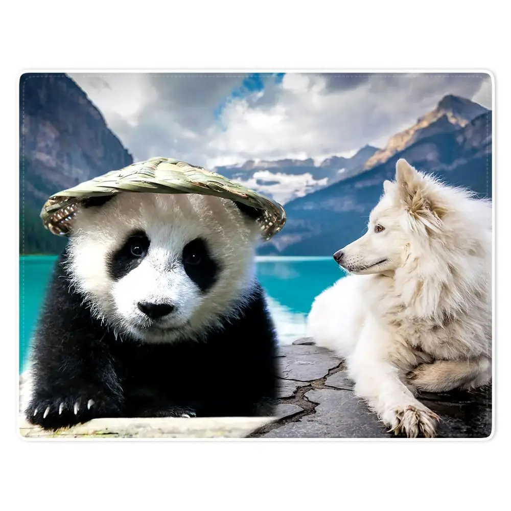 

HommomH Blanket Comfort Warmth Soft Plush Throw White Fox Wolf Panda Lake Mountain Blue