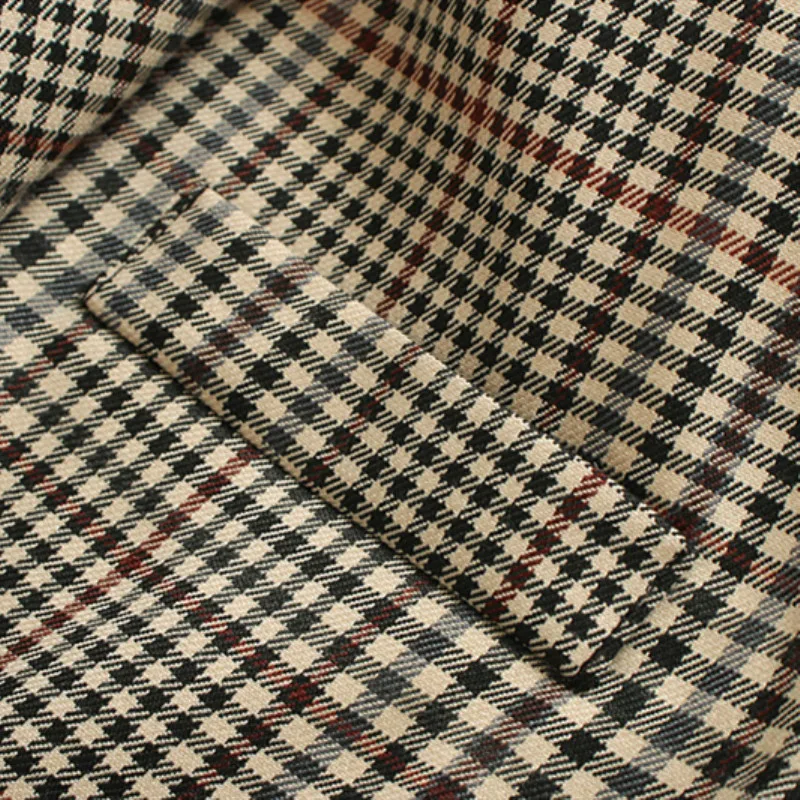 NSZ женский клетчатый Длинный блейзер винтажная двубортная блузка с ремнем/для офиса Дамская Элегантная куртка клетчатое пальто шикарная верхняя одежда
