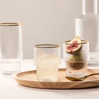 

cup Transparent Gold Vertical Stripe cups Fruit Juice Drinking Water glasses