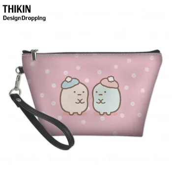 

THIKIN Women Cartoon Cosmetic Bag Cute Japan Sumikko Gurash Print Leather Zipper Make Up Female Travel Cosmetic Case Toilettas