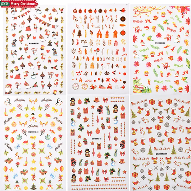 17 дизайн 3D Рождество украшенный клей для ногтей стикер снежные хлопья/Рождественская шапка Санты серии обертывания Маникюр Наклейка DIY